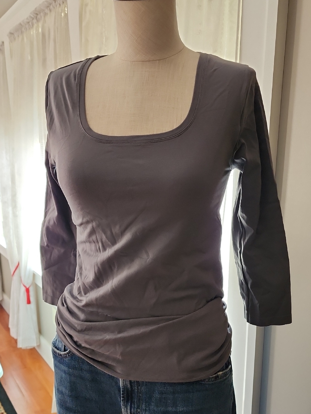 Women's Square Neck 3/4 Sleeve Tee - Charcoal Gray